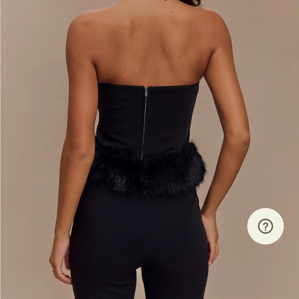 Meshki Black Strapless Top with Fur Trim - Picture 2 of 3